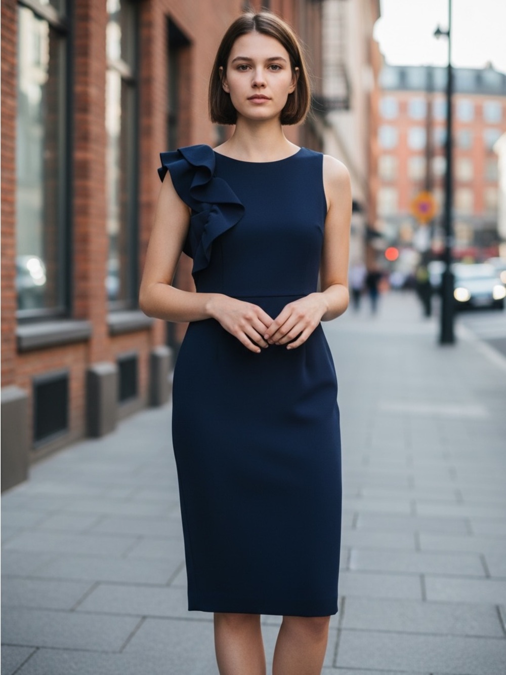 JS Collections One Shoulder Navy Dress. Gently used.